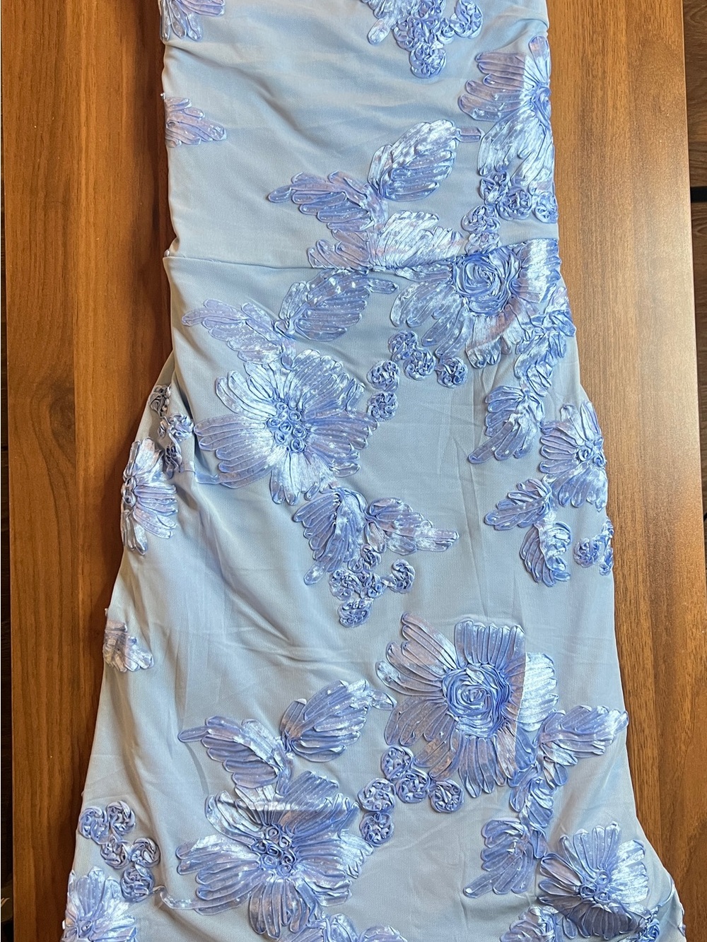 Strapless Light Blue Floral Appliqué Mini Dress - Picture 7 of 15
